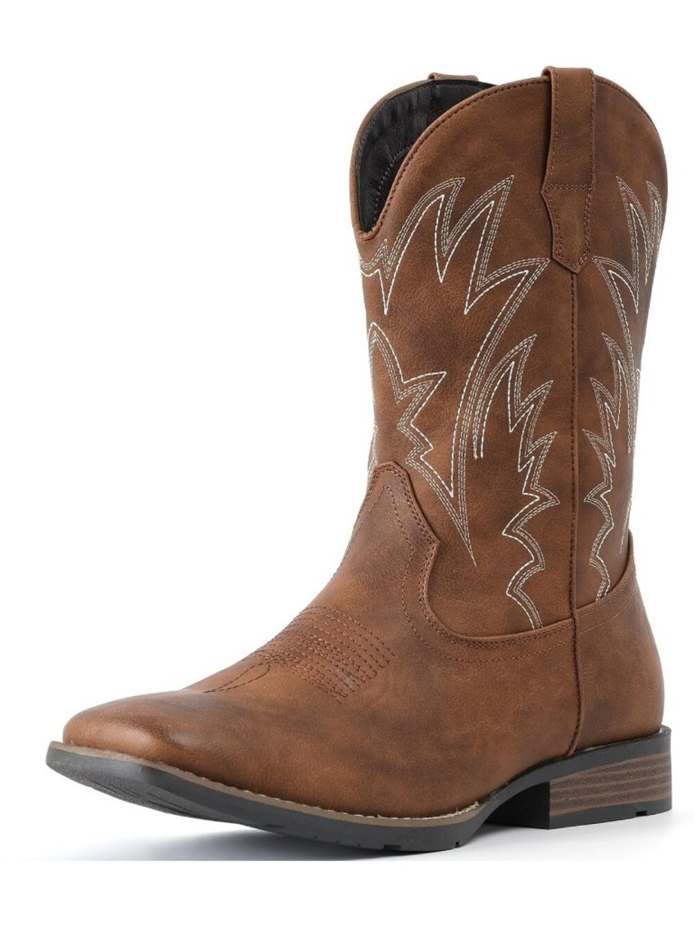 🆕Men's Dark Brown Cowboy Boots Western Ostrich Wide Embroidered Pull On